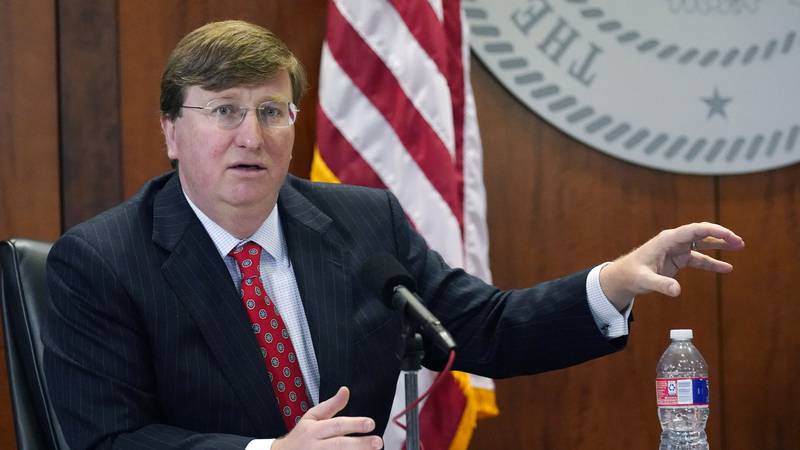 Mississippi Gov. Tate Reeves responds to questions regarding the holiday social receptions his...