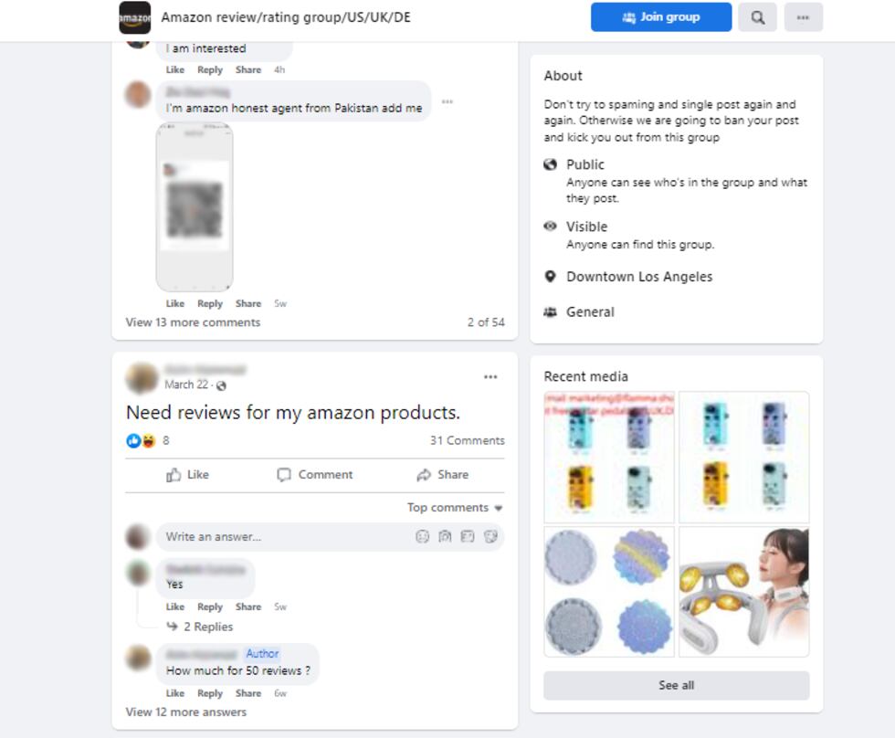 This person writes in a Facebook post: “need reviews for my Amazon products”. InvestigateTV...