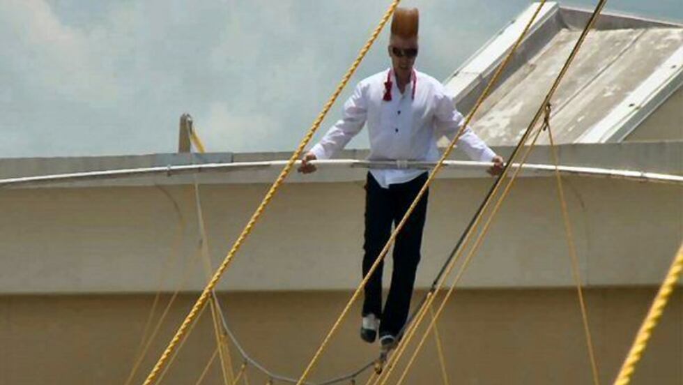 Bello Nock is known for his wild hair and his death defying stunts, and his latest performance...