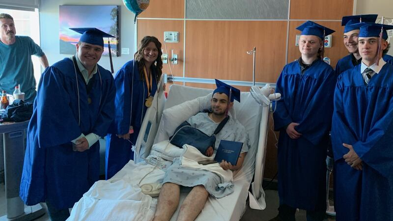 High school student Aiden Sturgis had to miss his graduation ceremony after he was injured in...