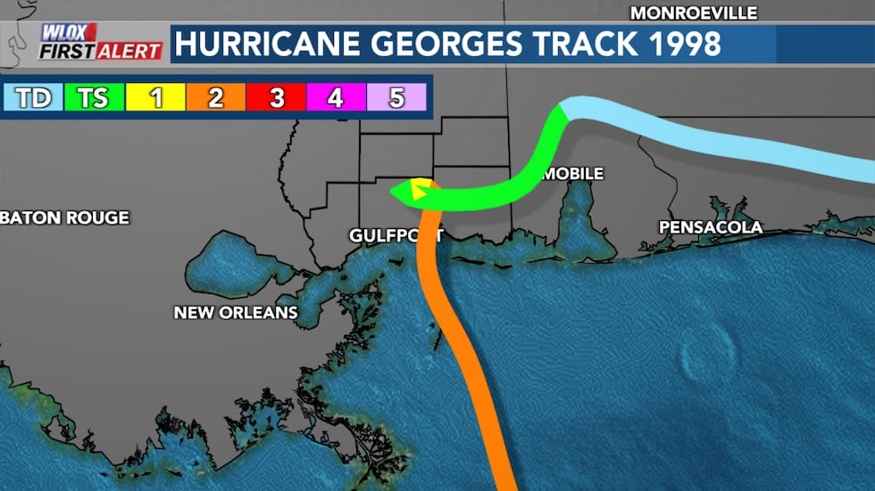 Hurricane Georges stalls over northeastern Harrison and northwestern Jackson County before...