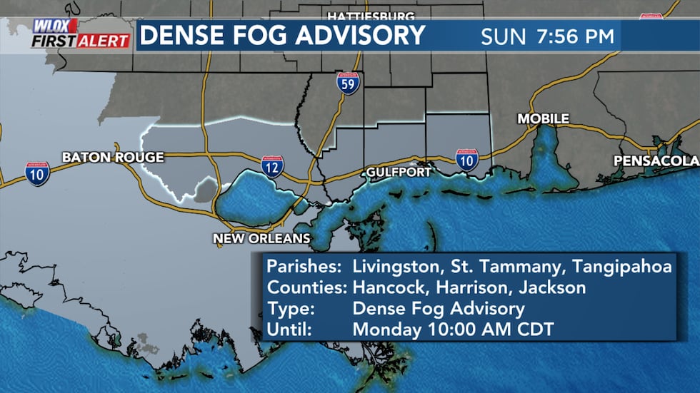 Dense fog advisory until 10 a.m. Oct 23, 2023