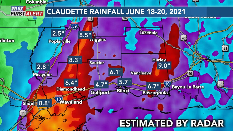 Radar estimated rainfall June 18-20th, 2021