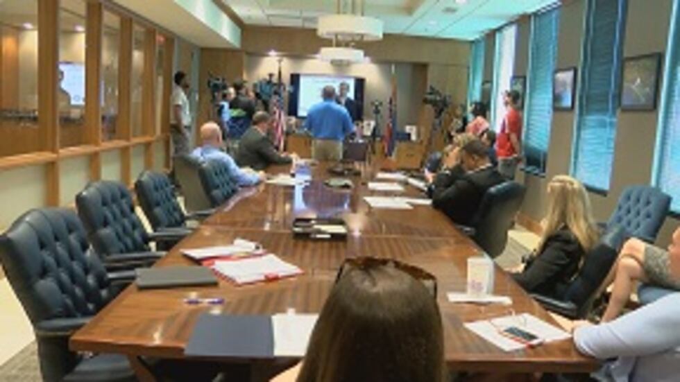 Hosemann speaks with reporters during a press briefing in Jackson Wednesday. (SOURCE: WLBT)