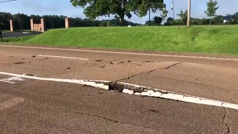 Asphalt buckles Highway 49 near Flora, left lane closed
