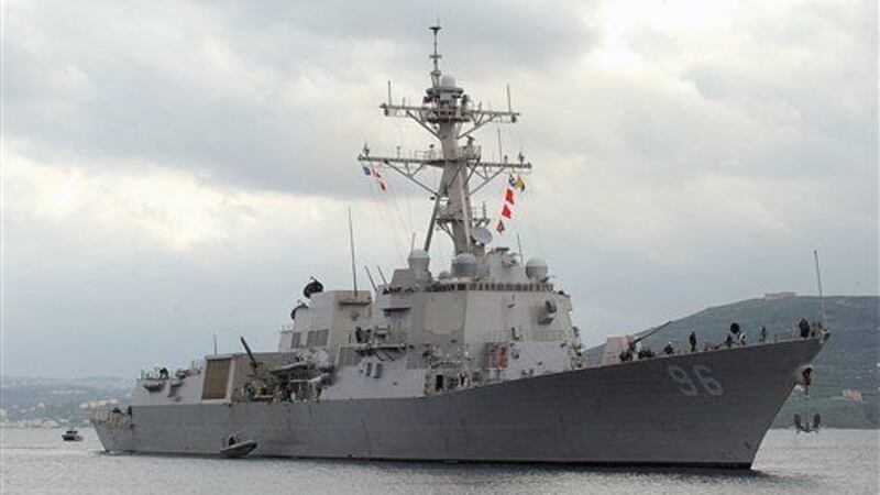 The Arleigh Burke-class guided missile destroyer USS Bainbridge (DDG 96).